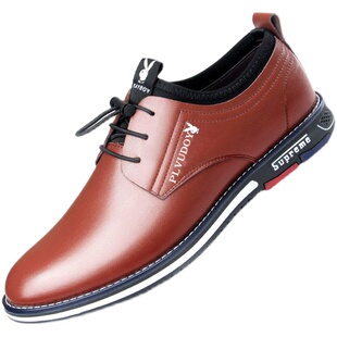 花花公子皮鞋男士真皮商务休闲鞋透气镂空洞洞打孔凉鞋内增高男鞋