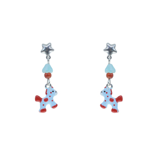 [ 无厘头 ] 波点小马 原创可爱彩色手绘小马星星灵动马年耳环耳夹