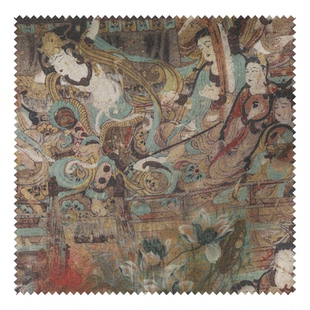 复古敦煌壁画印花亚麻布料 加厚麻棉文艺创意diy裙服装设计师面料