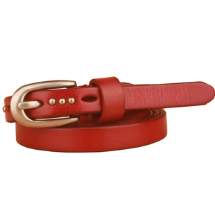 本命年红色皮带女式小腰带细真皮纯皮头层牛皮牛仔裤装饰百搭时尚