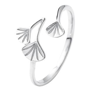 s999足银杏叶戒指女士三生有幸正品纯银指环森系开口可调节食指戒
