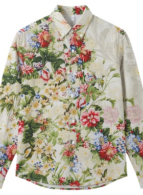 Men's long sleeved floral lapel shirt for men男碎花翻领衬衣