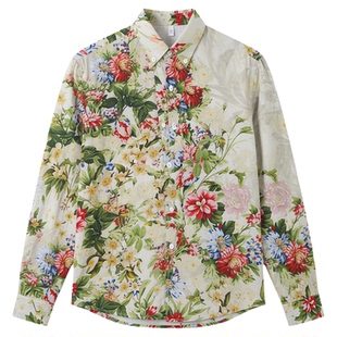 Men's long sleeved floral lapel shirt for men男碎花翻领衬衣