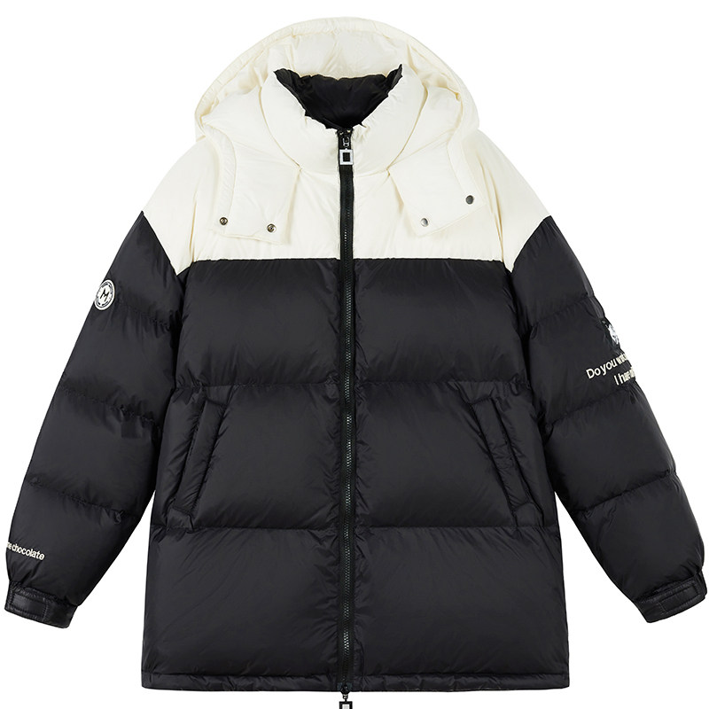 休闲宽松连帽字母绣花羽绒服