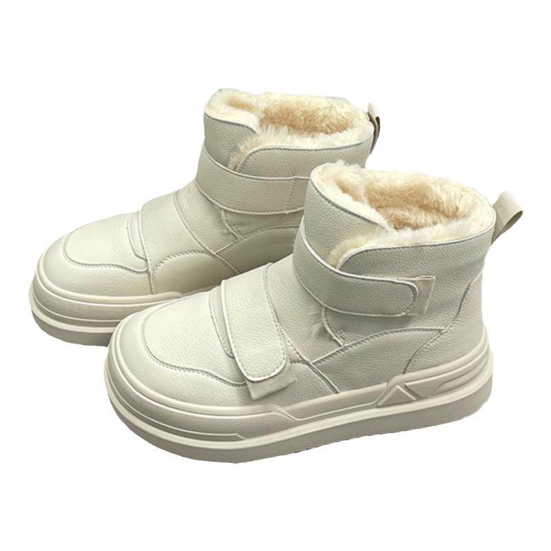 速利玛真皮羊毛雪地靴女2025冬季新款厚底魔术贴加厚保暖短筒棉靴
