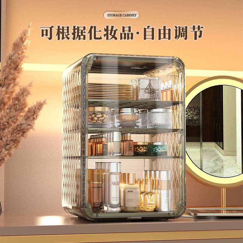 化妆品收纳盒桌面梳妆台防尘大容量置物架透明护肤品口红防尘面膜