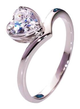 莫桑石银镀金心形爱心戒指