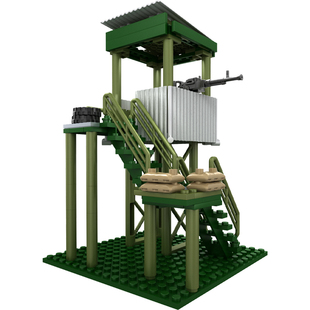 小颗粒积木人仔偶托比狮军事瞭望塔基地哨所碉堡拼装模型玩具场景