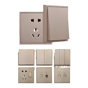 simon西蒙开关插座i7香槟金五孔二三插家用暗装墙壁电源86型面板