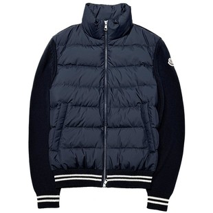 国内现货Moncler盟可睐新款海军蓝针织拼接男士轻薄羽绒服外套