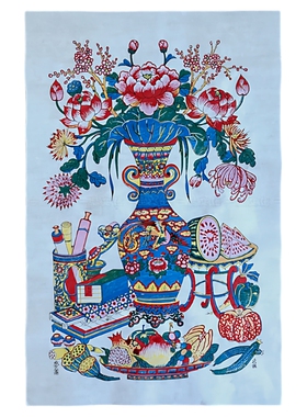 一品武强手工木板年画花开富贵