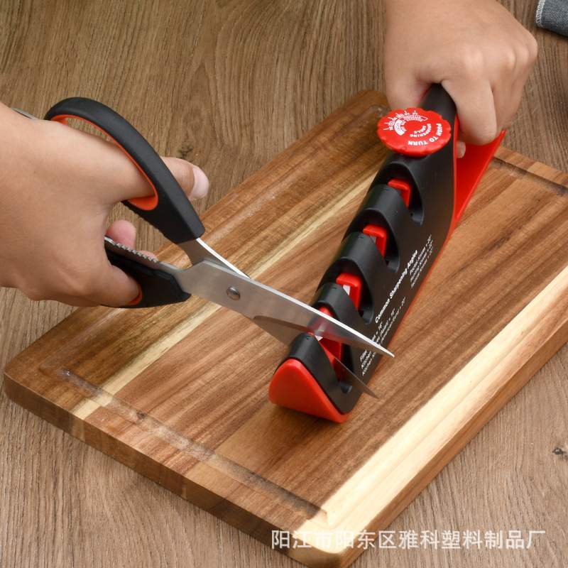 新款快速磨刀器四合一磨刀石厨房磨剪调节手动钨钢家用磨刀器