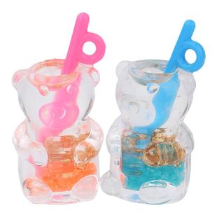 仿真夜光迷你小熊吸管杯模型卡通玩具摆件钥匙扣手链吊坠装饰挂孔