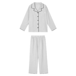 JoyceBra翻领条纹优质棉长袖睡衣女春季舒适亲肤可外穿家居服套装