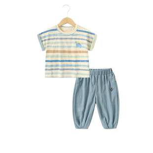 咔咔熊猫男童套装夏季婴儿卡通两件套薄款短袖短裤女童裤子夏装潮