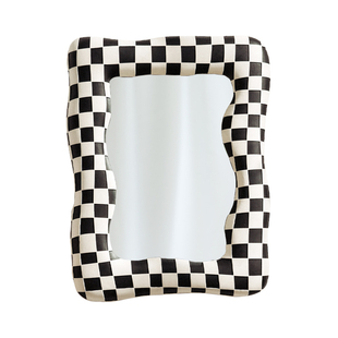 加安加丽网红黑白棋盘格梳妆桌化妆镜北欧玄关卧室卫生间装饰镜子