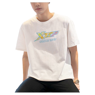 特步纯棉短袖t恤男2026夏季新款潮流男士运动上衣健身休闲宽松短T