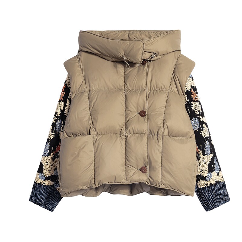 【90白鸭绒】Desigual26秋冬新品连帽针织提花长袖女式羽绒服