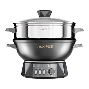 奥克斯铸铁电炒锅家用多功能蒸煮炒炖电锅一体电火锅炒菜锅不粘锅