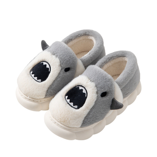 踩屎感棉拖鞋男冬季包跟保暖家用室内家居情侣鲨鱼毛绒厚底拖鞋女
