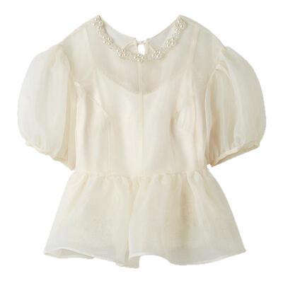 LILY BROWN春夏款 CANDY钻饰蕾丝边收腰雪纺上衣LWFT251807