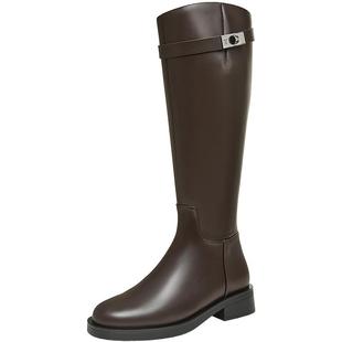 Tata他她超模靴骑士靴女靴子大筒围加绒长筒靴高靴冬季7TG84DG4