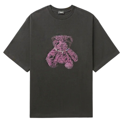 we11doneshark爱心宝石铆钉烫钻项链泰迪小熊减龄印花卡通T恤短袖