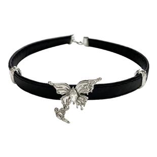 感觉至上!甜辣风液态蝴蝶choker项圈个性皮革项链女款颈链锁骨链