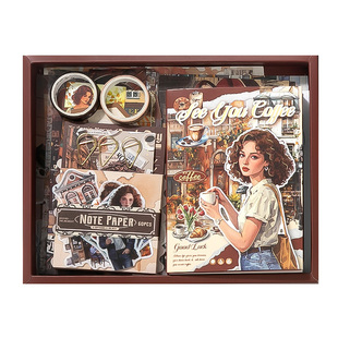 美式咖啡tn手账本礼盒套装高颜值a6随身笔记本复古手帐素材大礼包