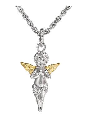 GRGR925银复古金翼天使吊坠项链