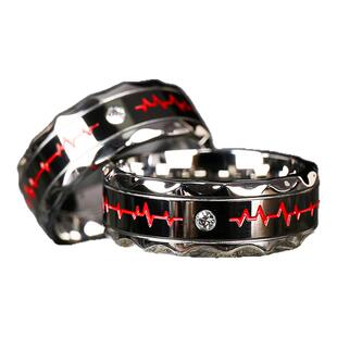 shiohk欧美时尚不锈钢捷克钻戒指个性饰品心电图心跳原创设计小众