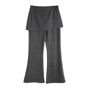 带屁帘微喇裤女厚款磨毛裙裤一体假两件叠穿高级感包臀高腰长裤子