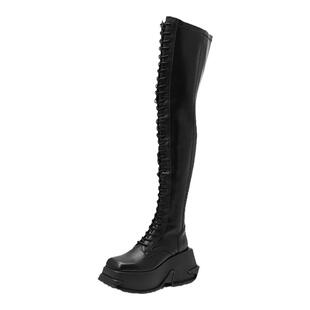 李宇春同款DAPHNELAB达芙妮方糖过膝靴复古超厚底绑带靴骑士靴