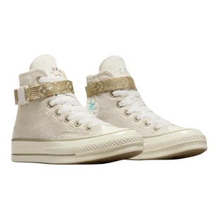 匡威/Converse 1970s 绑带高帮米白色爪印休闲运动帆布鞋 A08160C