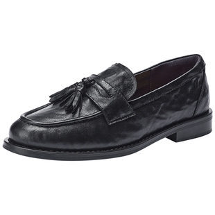 热风黑色小皮鞋女2026年春季新款英伦乐福鞋百搭女鞋子H02W26102