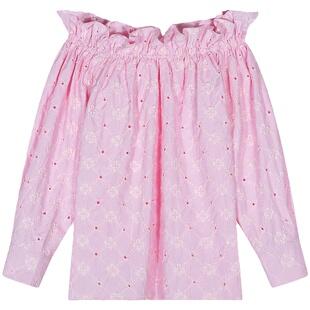 落落狷介 今年流行漂亮上衣秋粉色衬衫女2025新款长袖一字肩衬衣