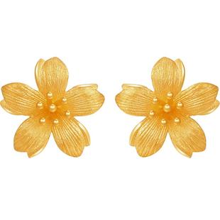 明牌珠宝足金耳钉 黄金橙花花朵花颜俏耳饰耳钉结婚AFH0146 计价