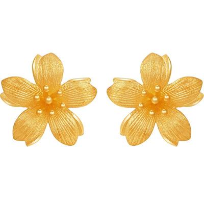 明牌珠宝足金橙花花朵女黄金耳钉