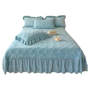 加厚牛奶绒床盖单件带裙边高级感轻奢加棉床单三件套加大炕盖冬季