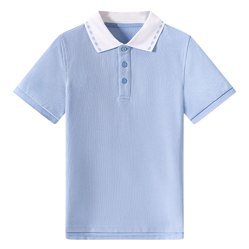 伊顿校服浅蓝菱形粉色心形短袖