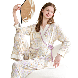 [很柔软！优可丝]夏秋款孕妇斜开睡衣产后喂奶怀孕哺乳衣月子服