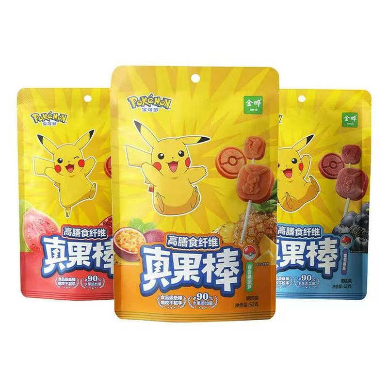 正版授权宝可梦高膳食纤维真果棒金晔儿童零食小吃水果棒果肉条耒