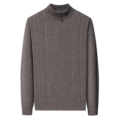 鹿王山羊绒半高领拉链针织衫打底