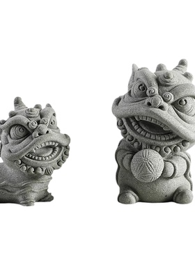 威弗列德国风招财舞狮家居青砂石瑞兽麒麟景观装饰品茶桌动物摆件