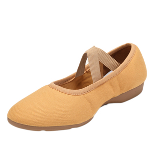 新款舞蹈鞋女成人软底广场舞鞋驼色平跟帆布不累脚秧歌轻便古典舞