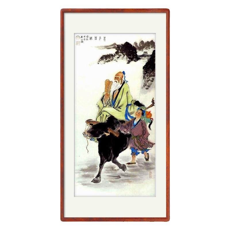 纯手绘国画装饰画老子出关道家画