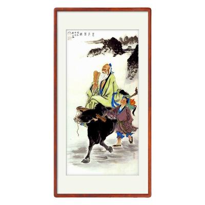 纯手绘国画装饰画老子出关道家画