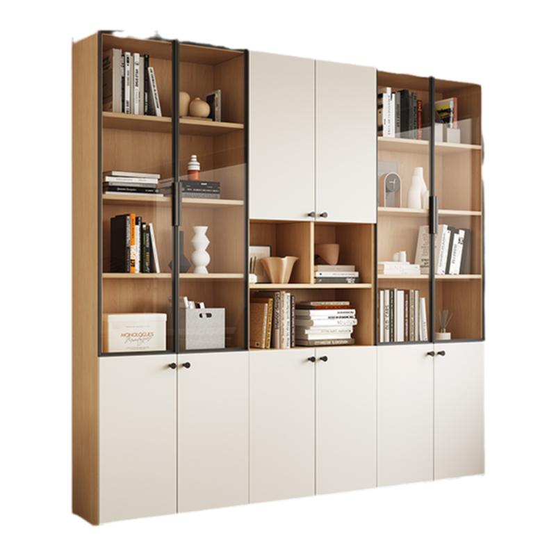 全实木定制书柜带玻璃门一体整墙到顶卧室靠墙书房储物手办展示柜