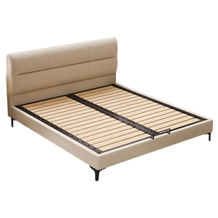 纯实木薄床头主卧大床钢木排骨架卧室静音双人床省空间可定制尺寸