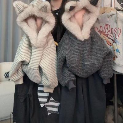 男女童冬季2025新款加绒加厚套装男女宝宝洋气时髦连帽开衫卫衣潮